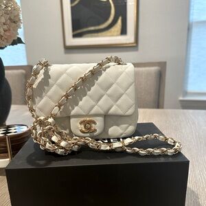 Inspired high quality Square White Caviar Gold Hardware 17cm